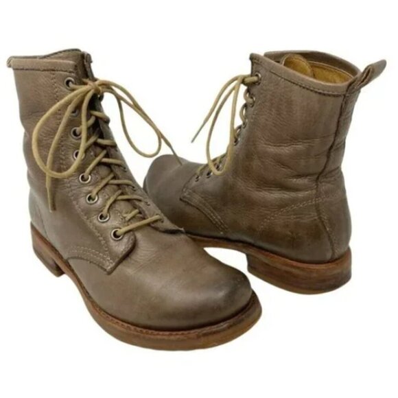 Frye Shoes - Frye Veronica Taupe Leather Combat Lace Up Ankle Boots - Size 5.5